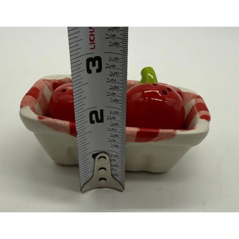 Pier 1 One‎ Salt And Pepper Shakers Cherries or Apples Small Gingham Basket